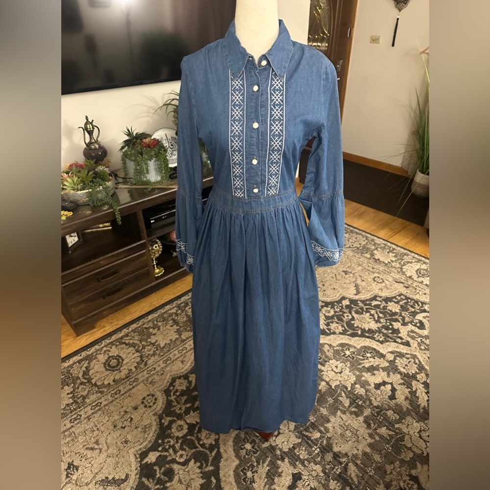 Elegant Blue Embroidered Maxi Dress  jeans abya